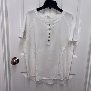 LA MIEL Woman's‎ Ivory Relaxed Henley Cotton Button Down Top - Size Medium